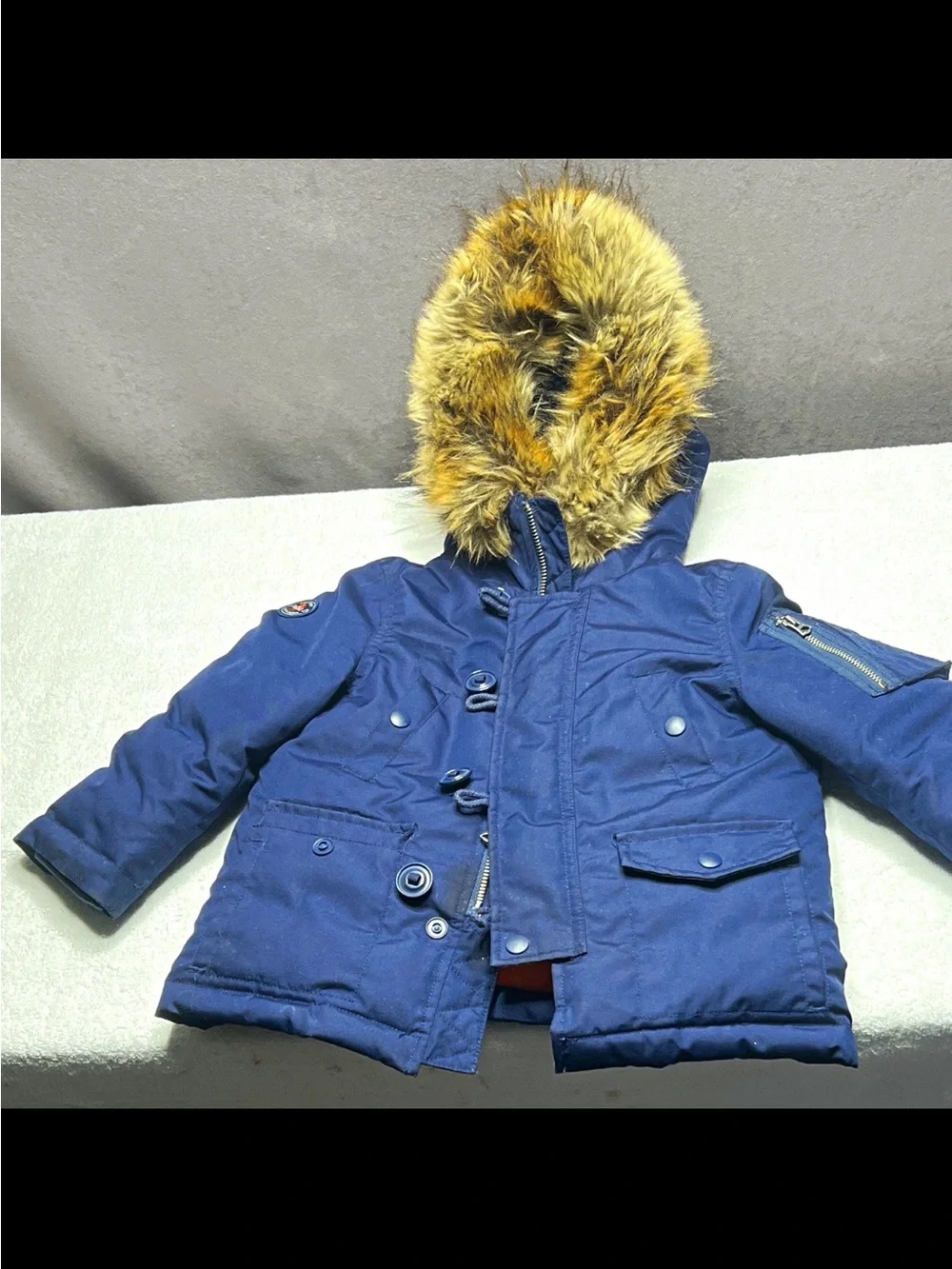 Ralph Lauren Navy Blue Puffer Jacket with Faux Fur Hood